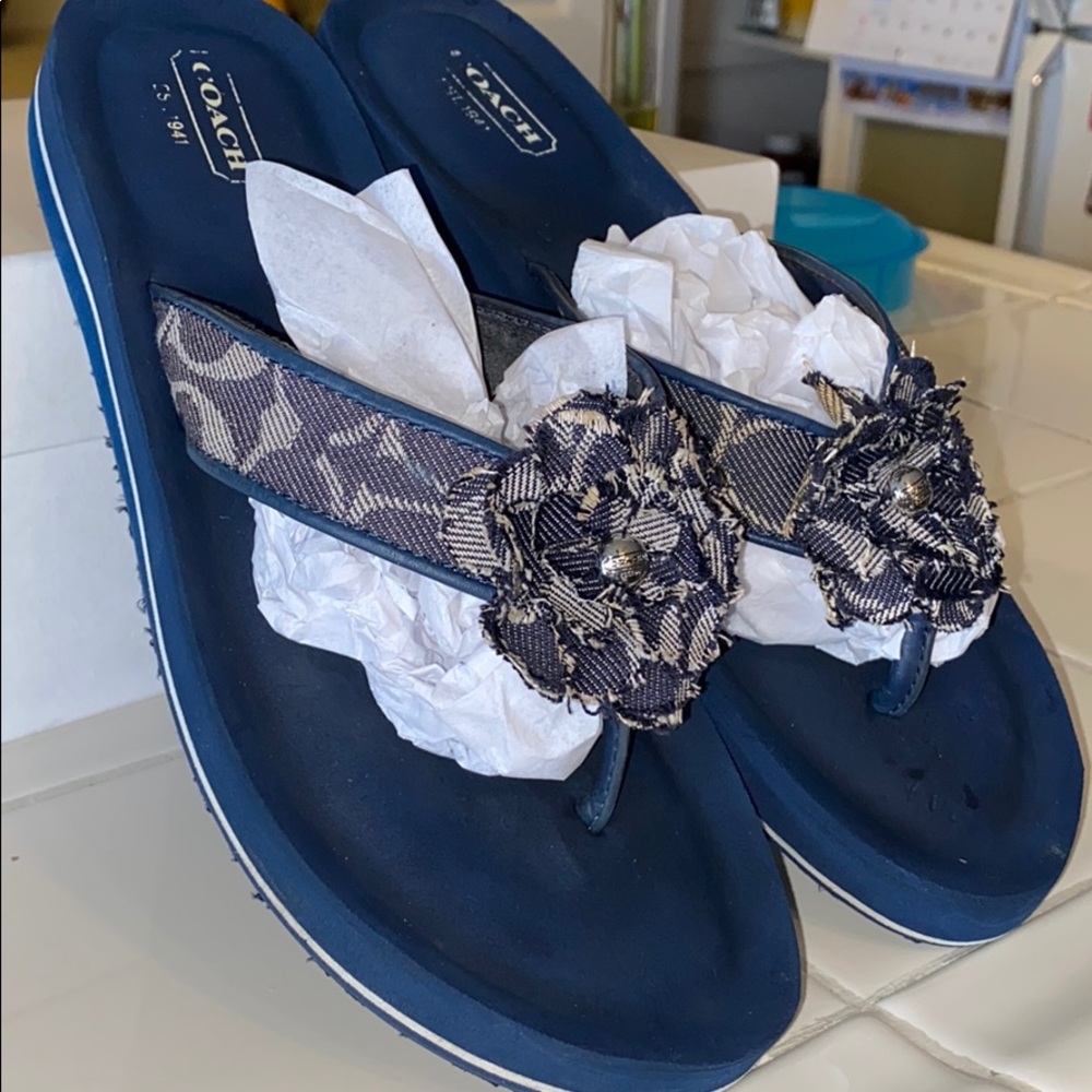 Authentic Coach Denim Flower Thong Sandals